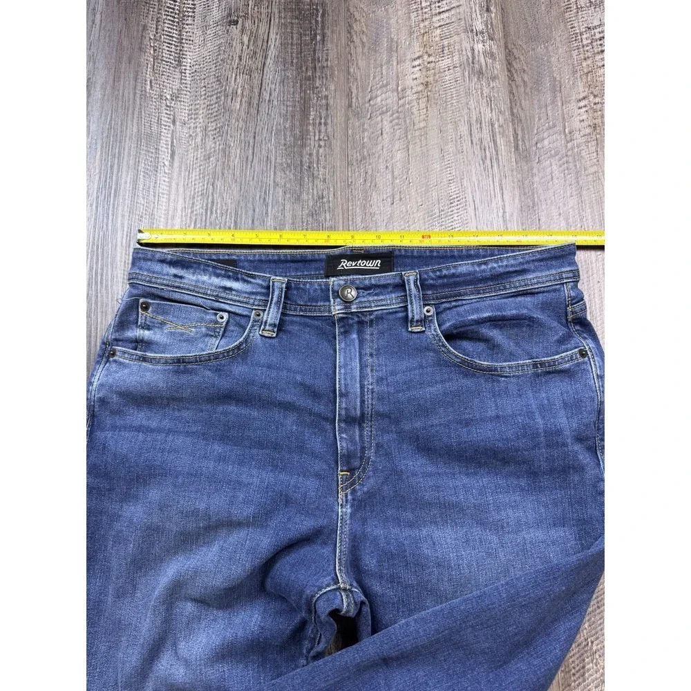 Revtown Decade Denim Jeans Mens 34x30‎ Blue Automatic Stretch Straight Leg